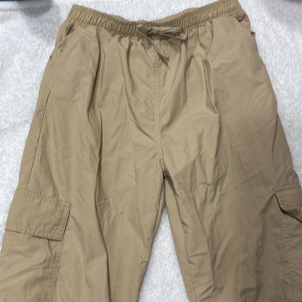 Tan parachute cargos, juniors size XL 14 or Woman’s XS